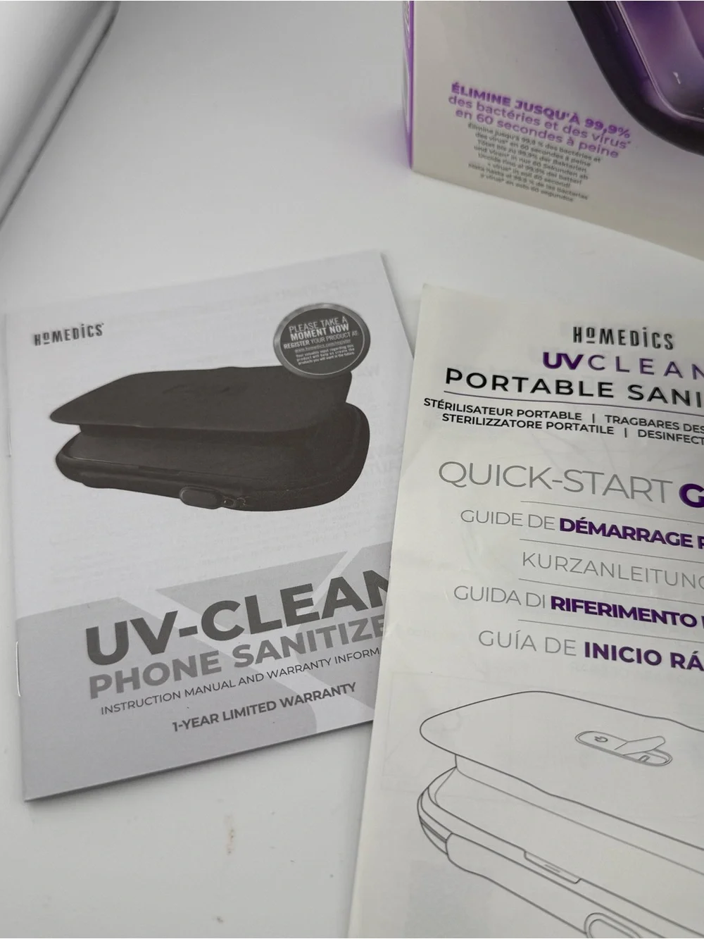 Homedics UVClean Portable Sanitizer Case in Black with Purple Box Accent